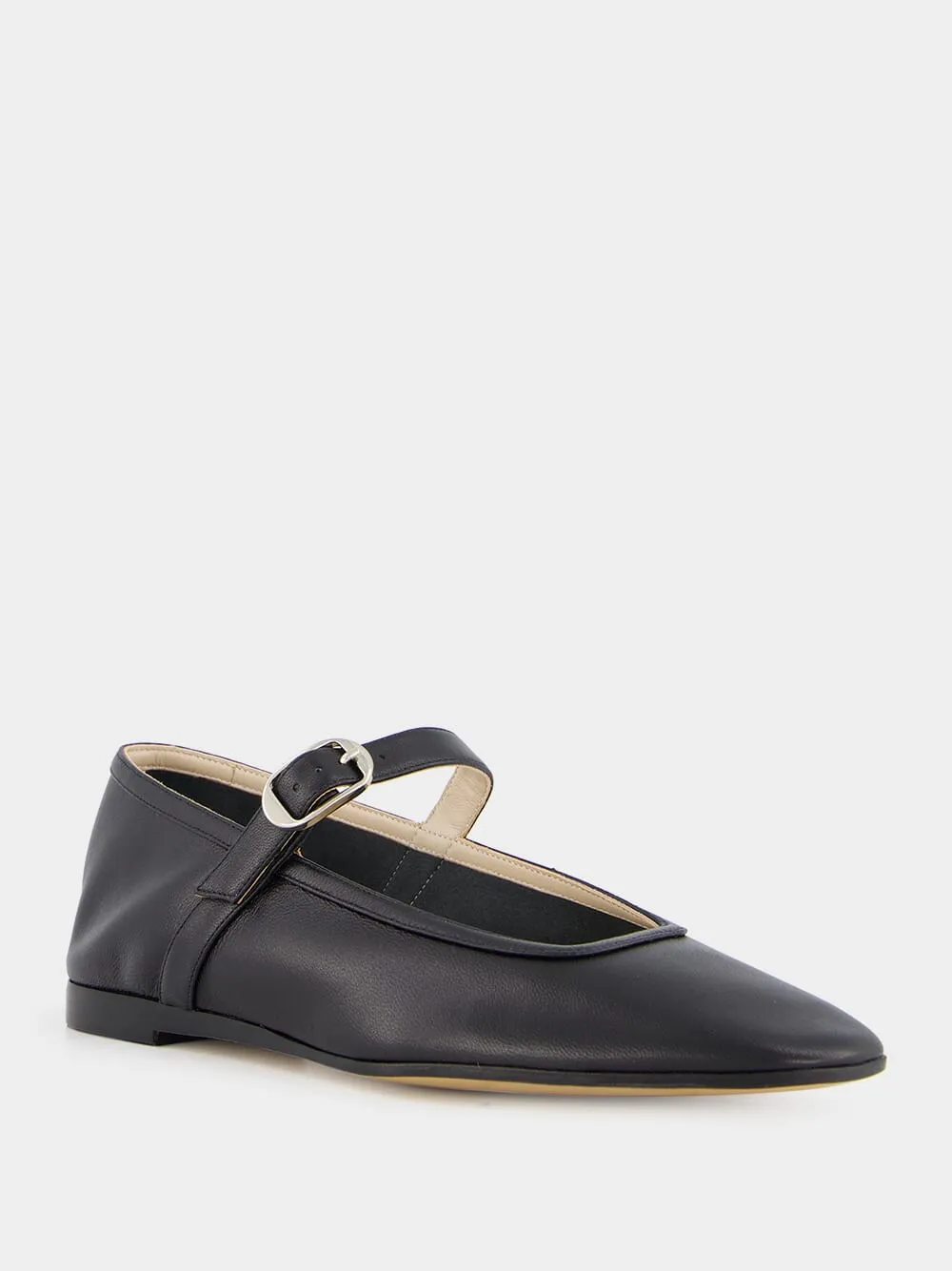 Black Leather Mary Jane Flats