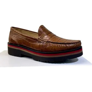 EYS 50564 Ladies Tan Croc Leather Slip On Loafers
