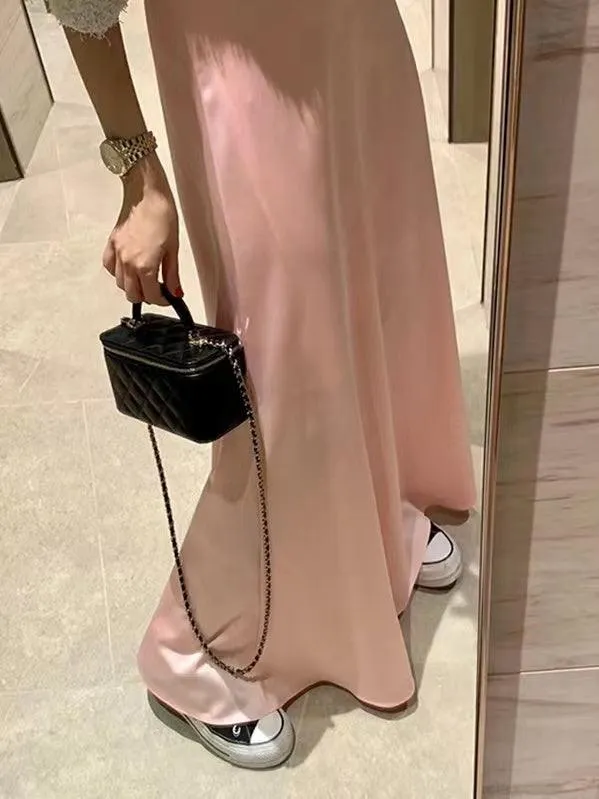 JOSKAA 2024 New Skirt Fashion Soft Dilk Comfy A-line Skirt