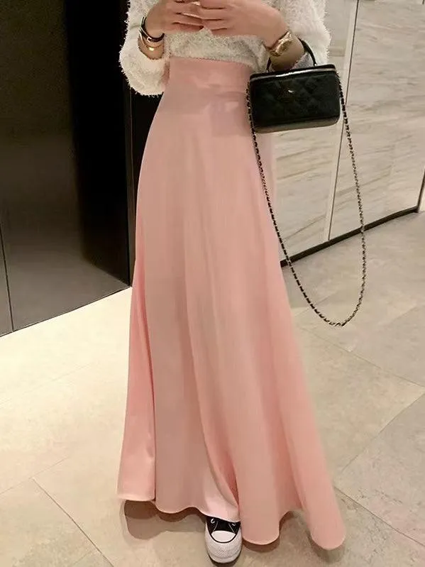 JOSKAA 2024 New Skirt Fashion Soft Dilk Comfy A-line Skirt