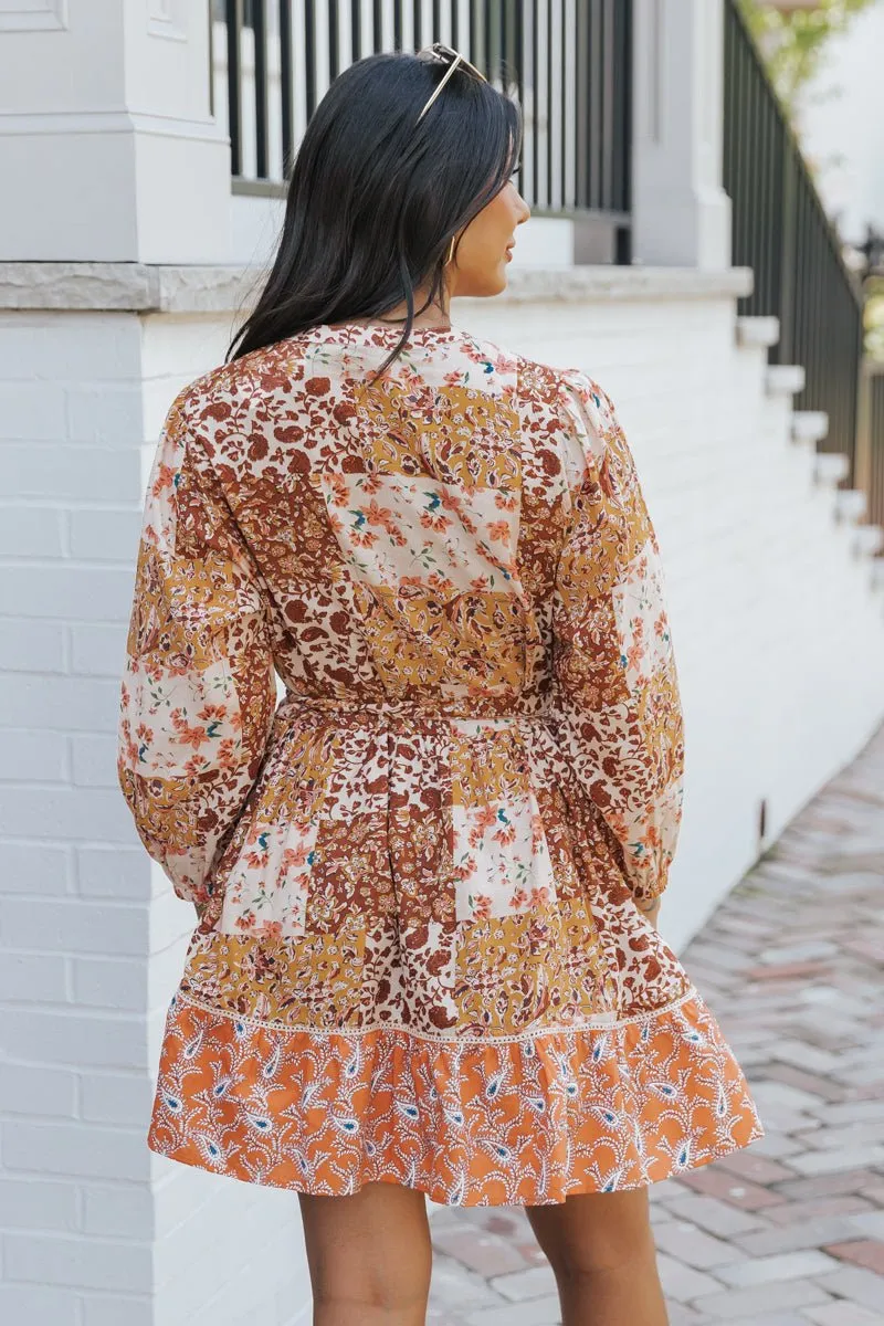 Orange Floral Print Belted Mini Dress - FINAL SALE