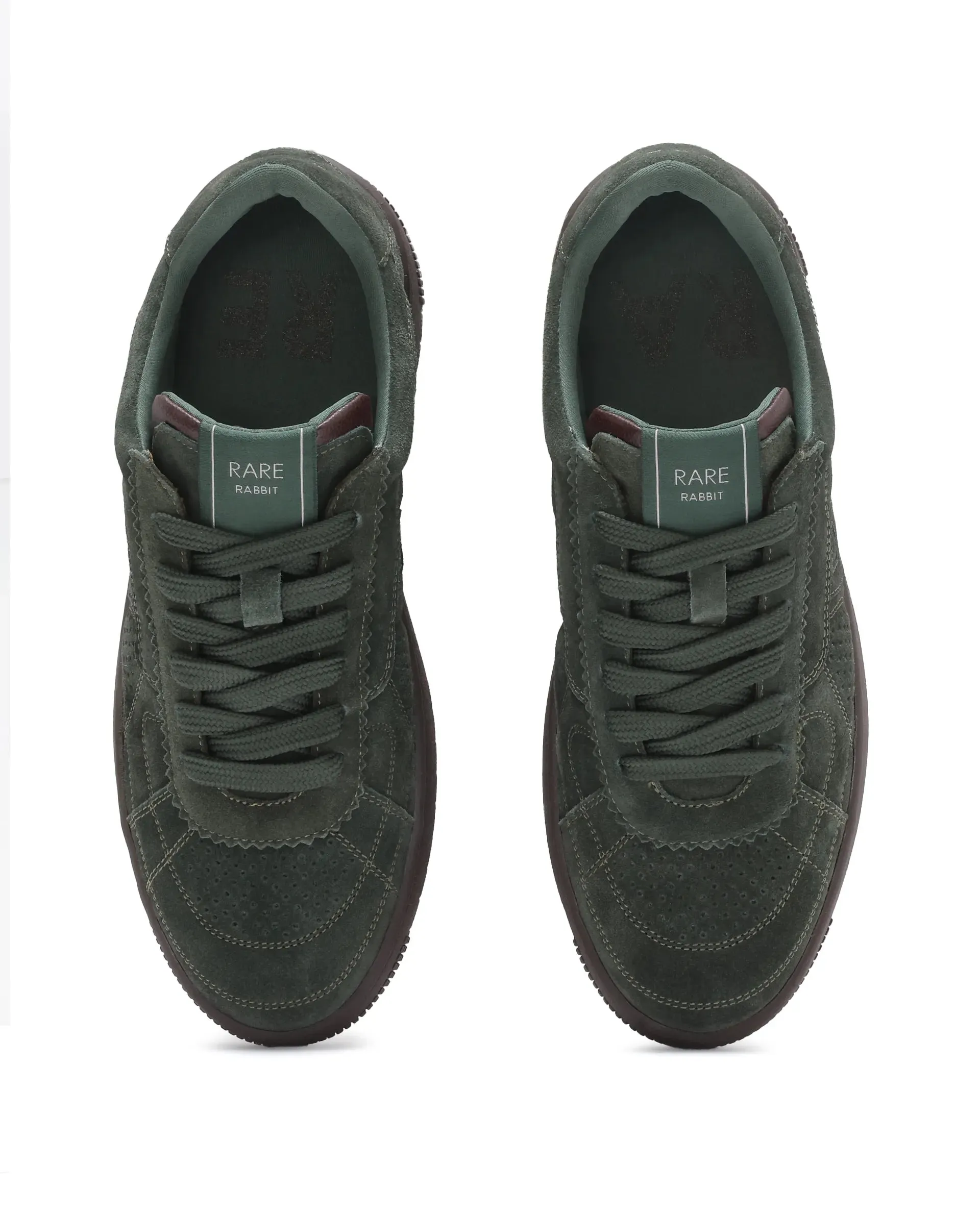 Rare Rabbit Men's Ragno Green Genuine Suede Leather Low-Top Lace Up Sneaker Shoes