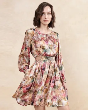 Rareism Women Chilet Multi Satin Puffed Sleeve Round Neck A-Line Knee Length Paisley Print Dress
