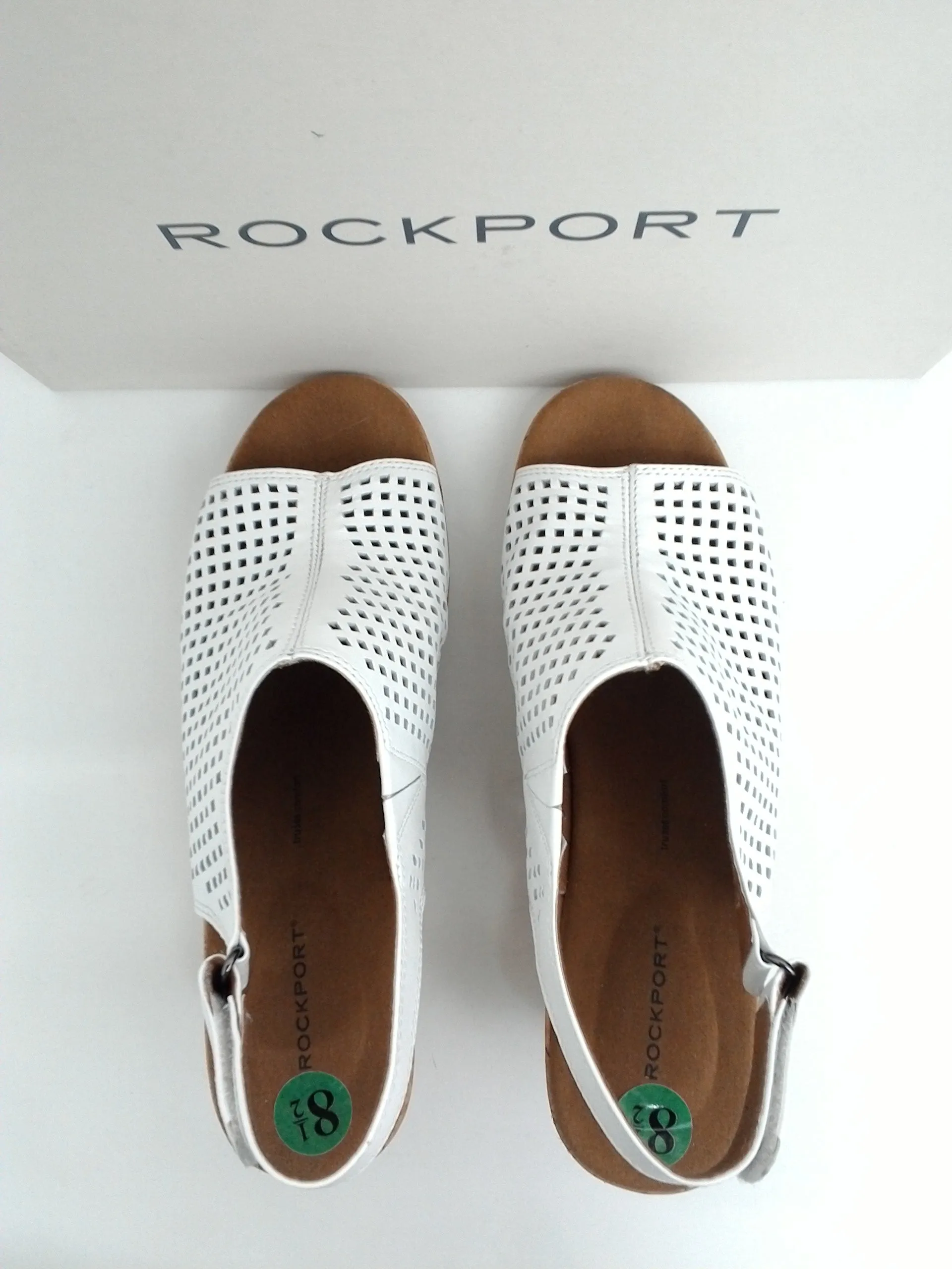 Rockport  Women's Briah Perf Sling White Wedge leather  Sandal Size 8.5 M