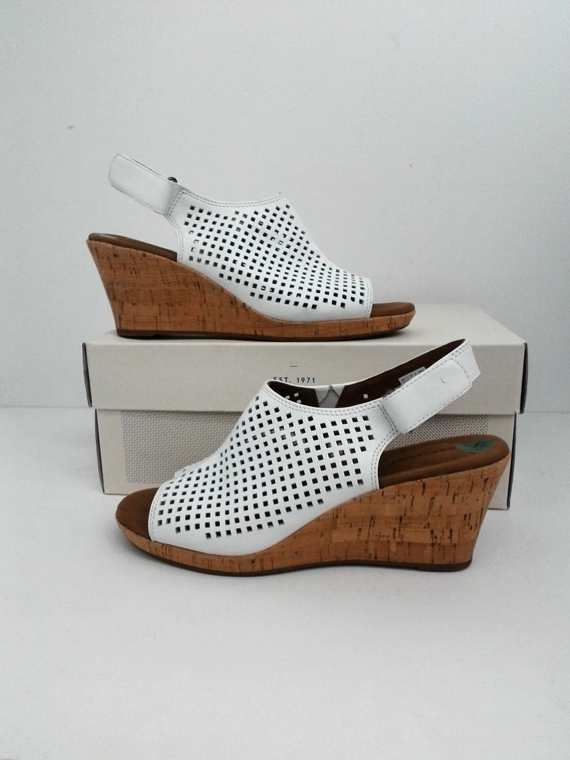 Rockport  Women's Briah Perf Sling White Wedge leather  Sandal Size 8.5 M