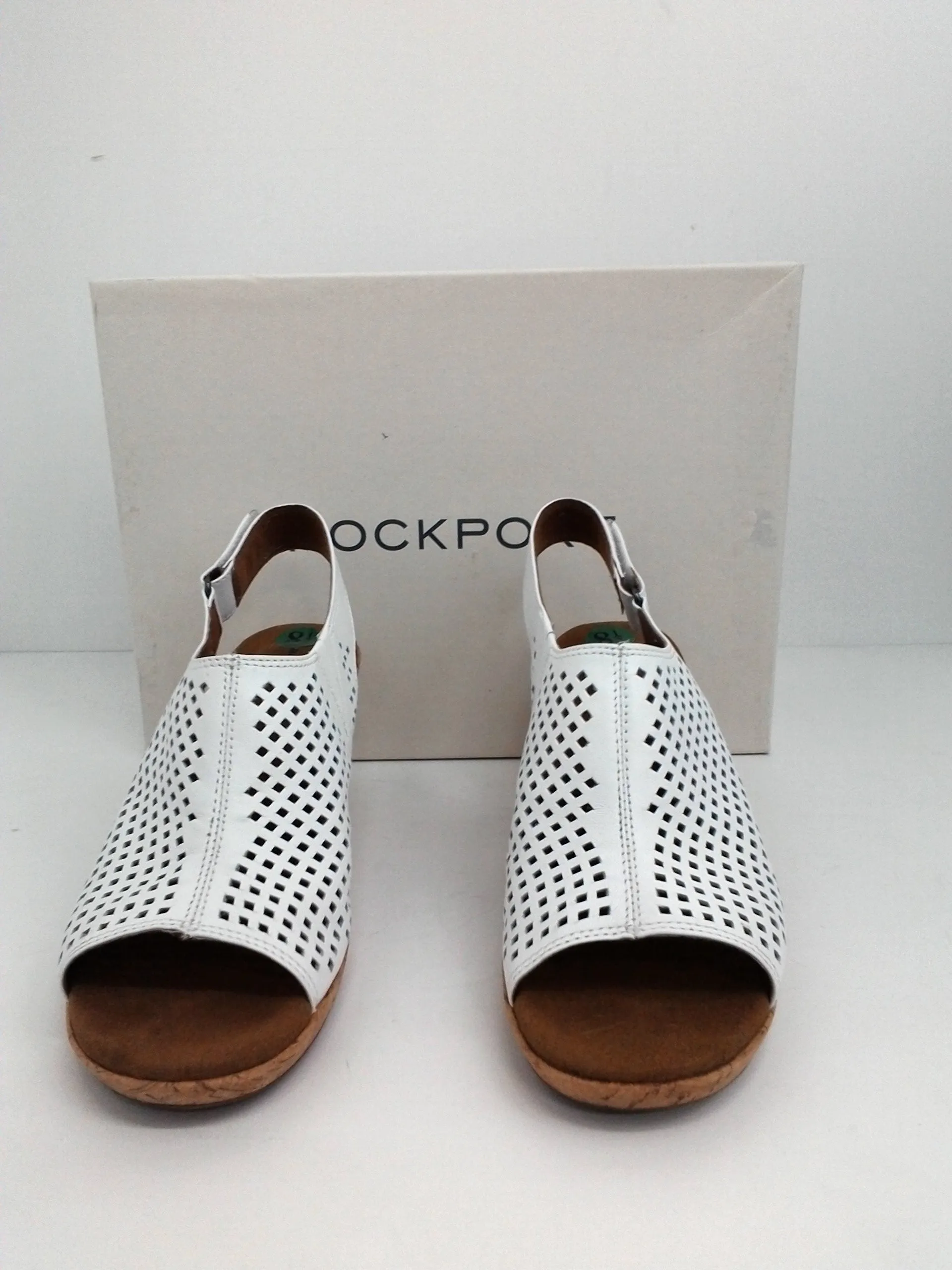 Rockport  Women's Briah Perf Sling White Wedge leather  Sandal Size 8.5 M
