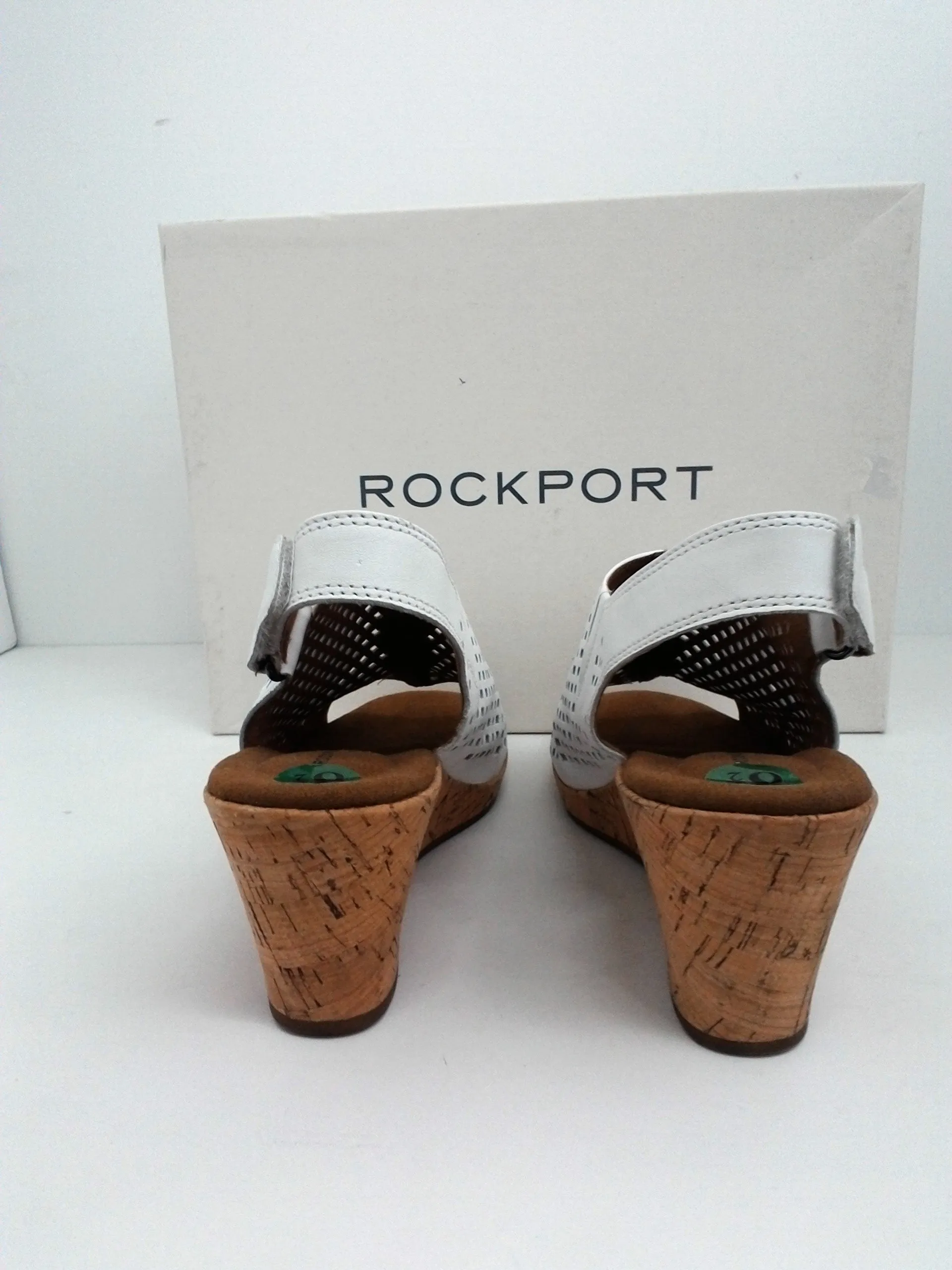 Rockport  Women's Briah Perf Sling White Wedge leather  Sandal Size 8.5 M