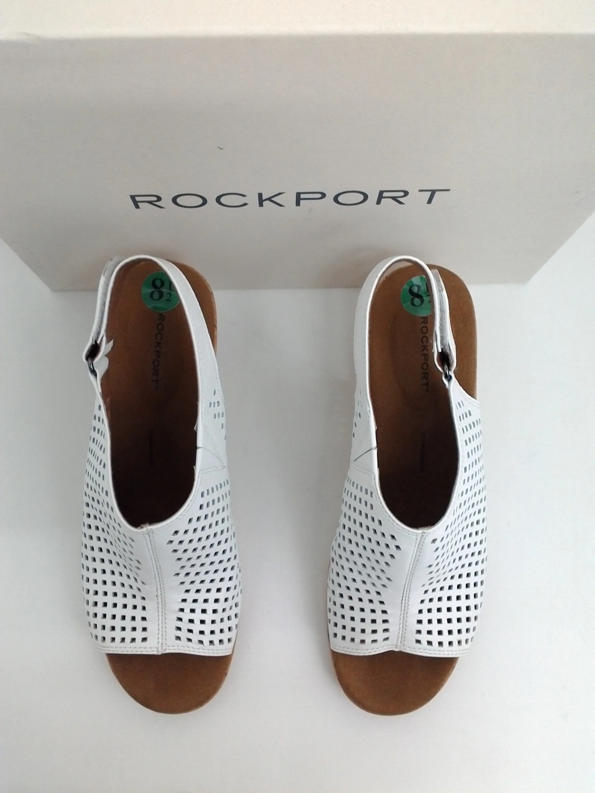 Rockport  Women's Briah Perf Sling White Wedge leather  Sandal Size 8.5 M