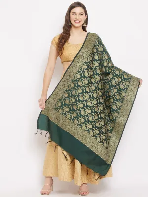 Women Bottle Green Banarsi Silk Dupatta