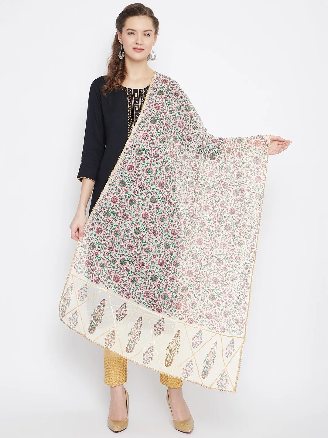 Women Multi Printed Cotton Silk Dupatta