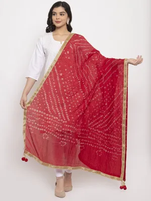 Women'S Red Bandhani Gotta Patti Silk Dupatta
